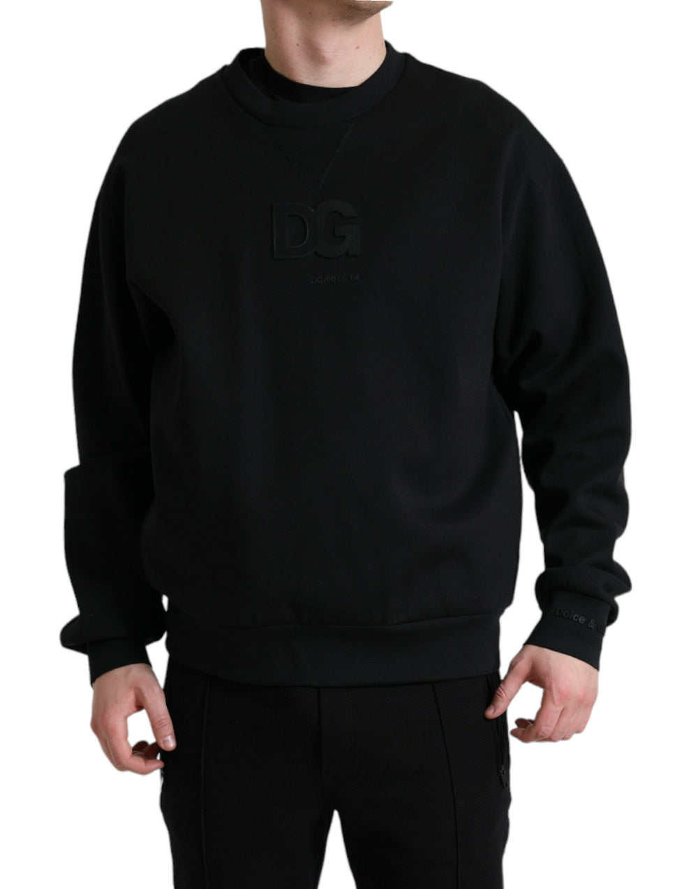 Dolce &amp; Gabbana Schwarzer Pullover mit Logo-Patch und Rundhalsausschnitt