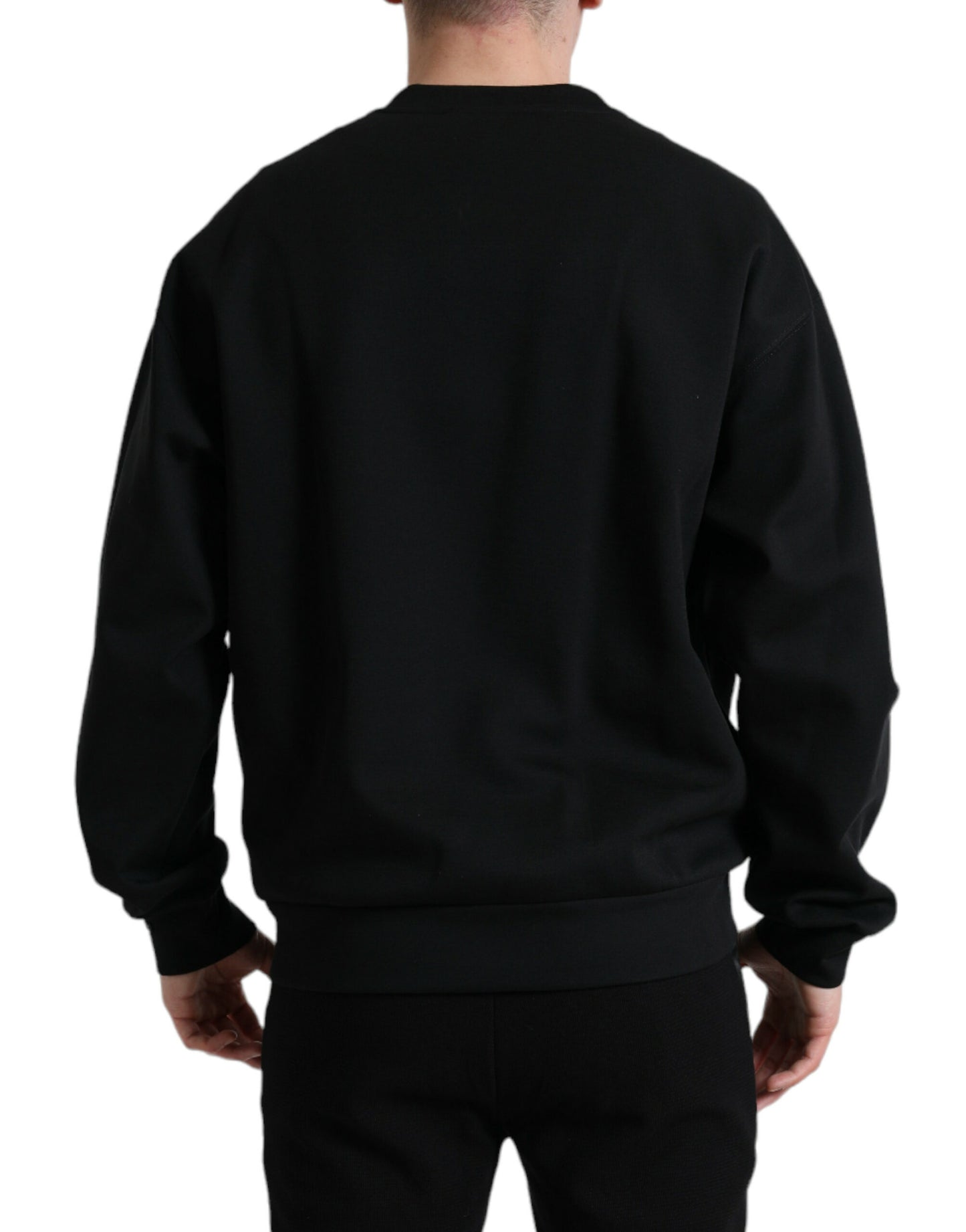 Dolce &amp; Gabbana Schwarzer Pullover mit Logo-Patch und Rundhalsausschnitt