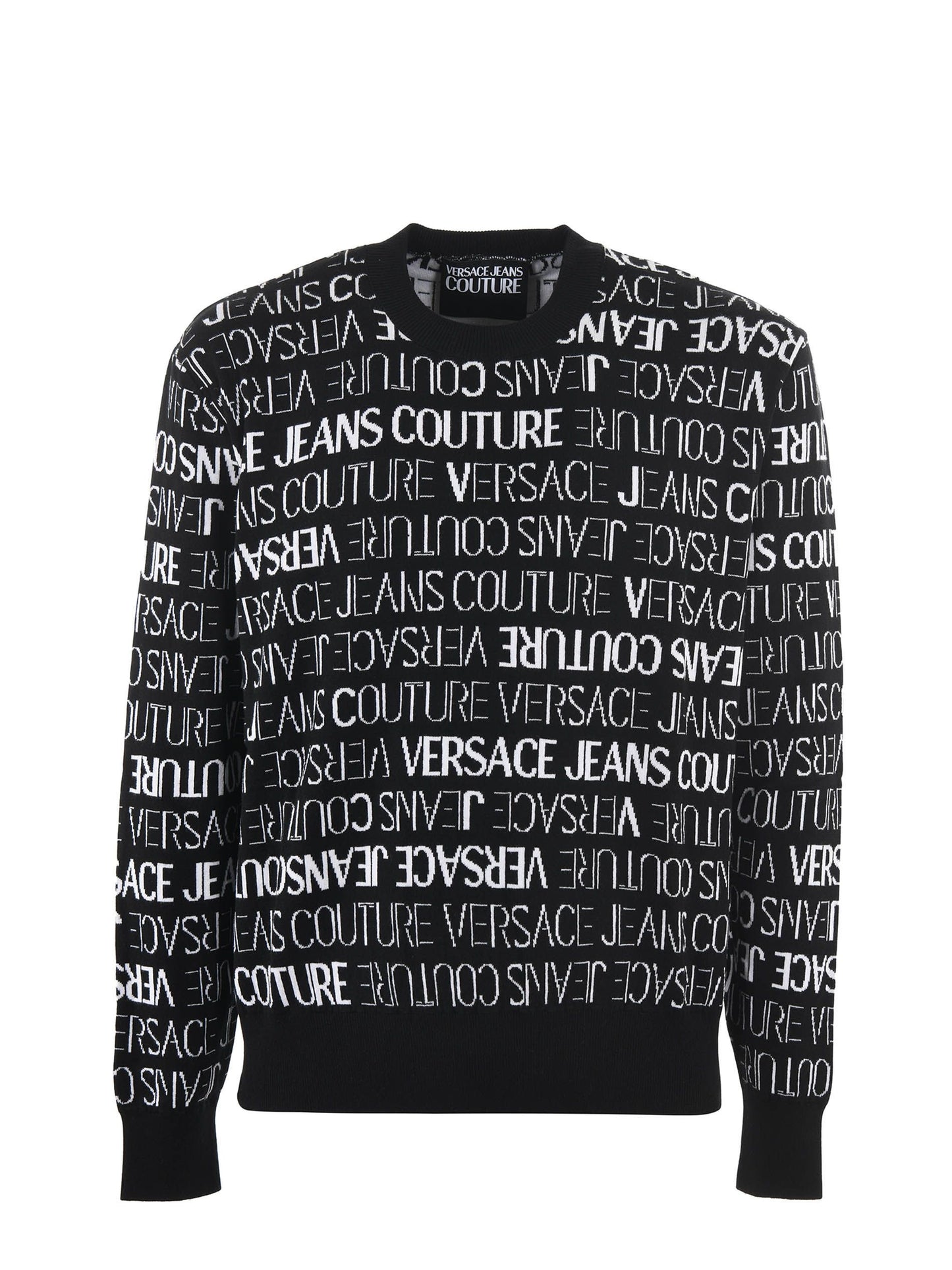 Versace Black and White Cotton Logo Details Sweater