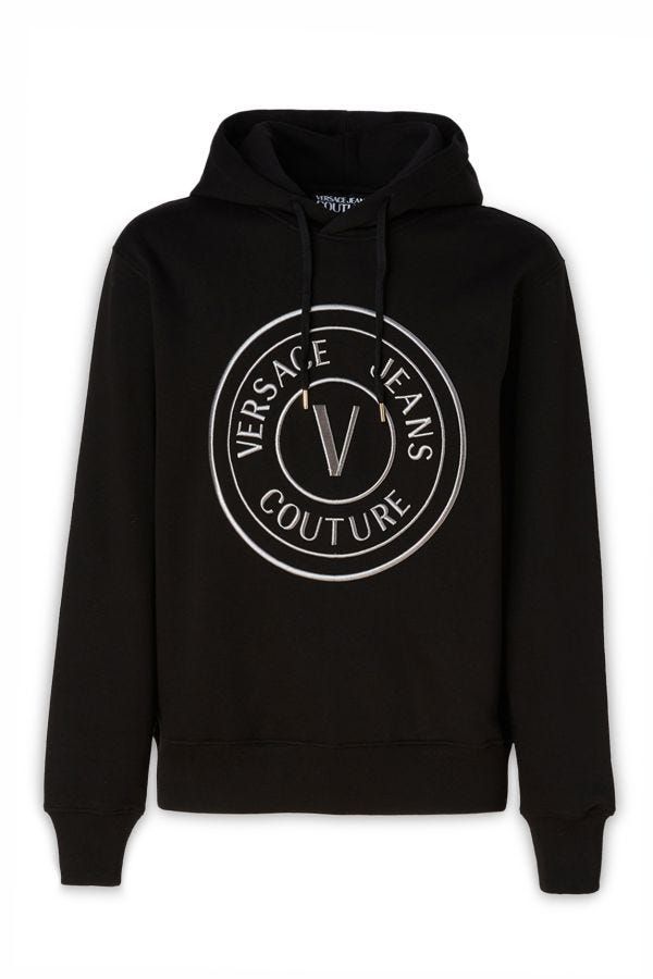 Versace Kapuzenpullover aus schwarzer Baumwolle mit Logodetails