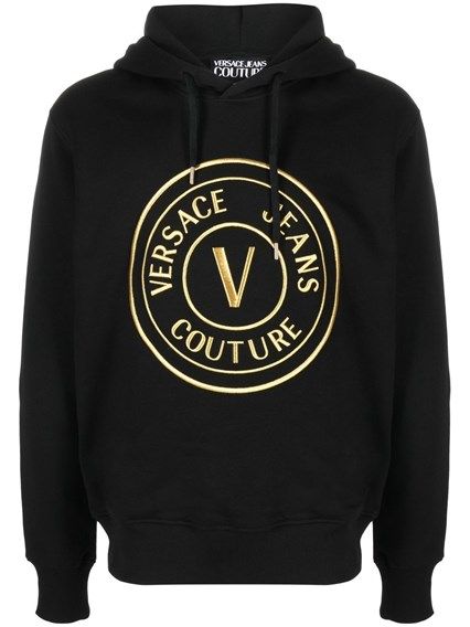 Versace Kapuzenpullover aus schwarzer Baumwolle mit Logodetails