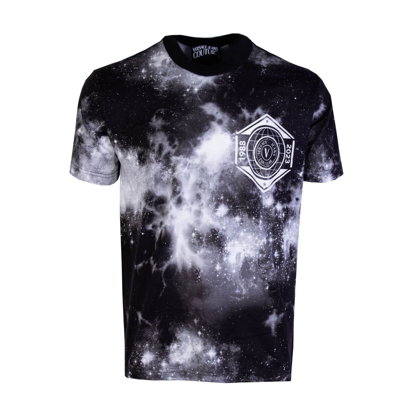 Versace T-Shirt mit „Space“-Aufdruck aus schwarzer Baumwolle