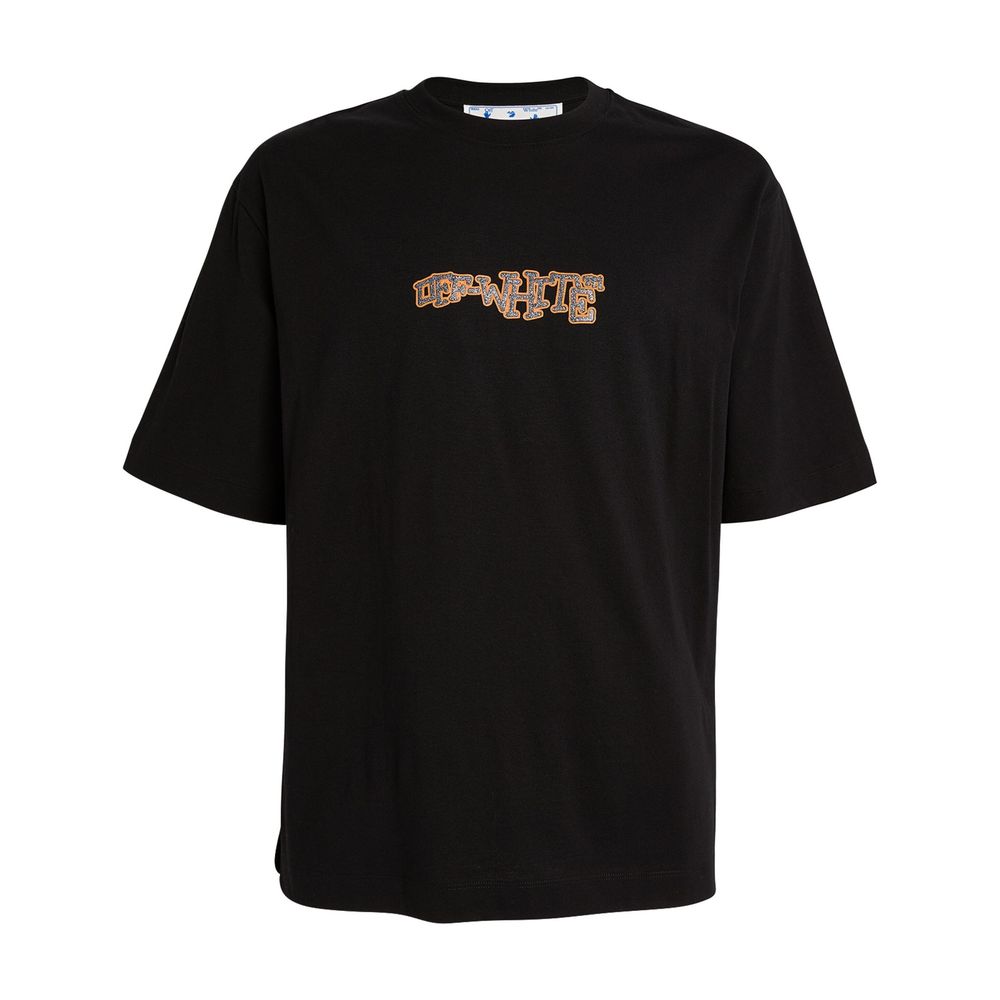 Off-White Rhinestone Cotton Tee - Black